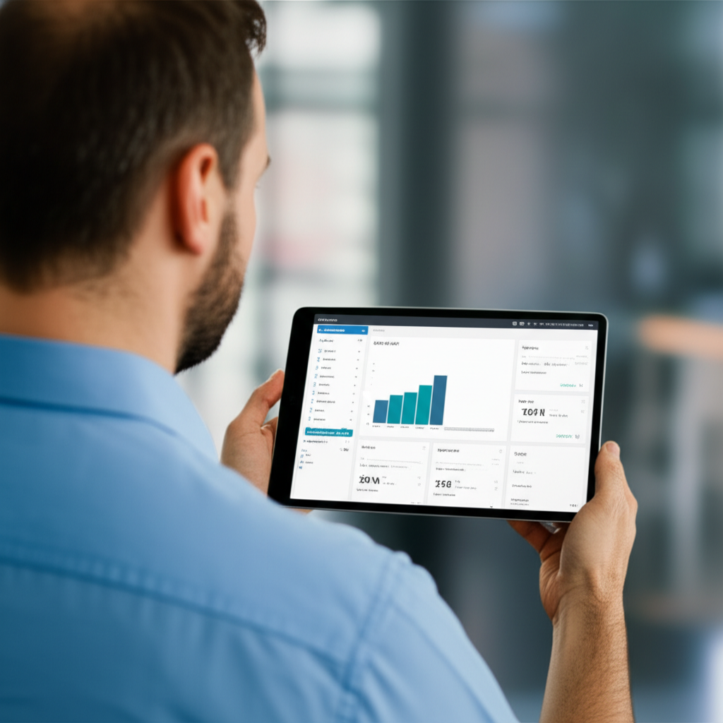 Facility manager on tablet